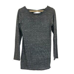 Prana Long Sleeve Tunic Top Womens S Black Striped Back V-Neck Side Split Hem‎